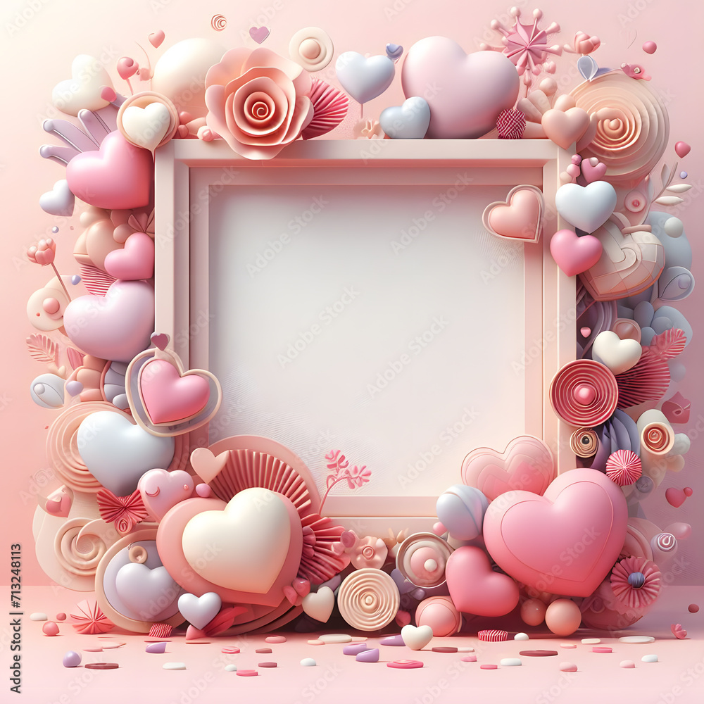 elegant white and pink 3d frame with hearts for Valentine's day wishes ...