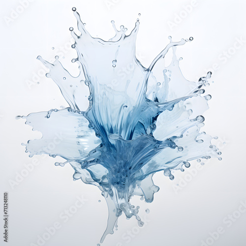 Blue water splashes isolated on white background. liquid splashing fluids with droplets.
