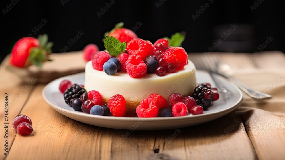 Professional food photography of Cheesecake with berries