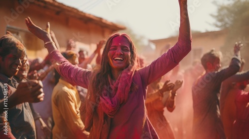 Man Celebrating as Colored Powder Surrounds Him in the Air, Holi