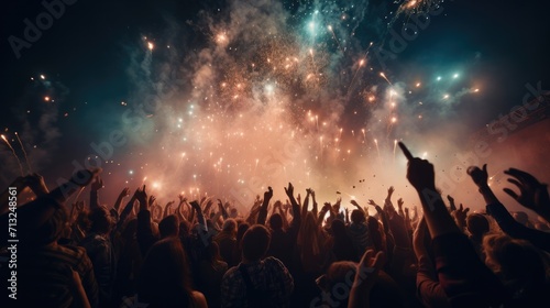 Crowd at Concert With Hands Raised in Excitement, Music Festival Entertainment,Happy New Year