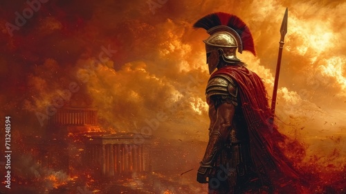 Mysterious Clouds Enveloping Majestic Greek Gods Clad in Shining Plate Armor. An Enchanting Mythical Encounter
