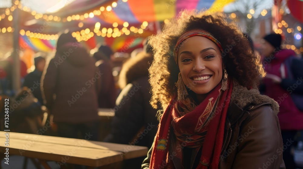 Smiling Woman With Scarf Poses for the Camera in Warm Attire,Happy New Year Smiling Woman With Scarf Poses for the Camera in Warm Attire,Happy New Year