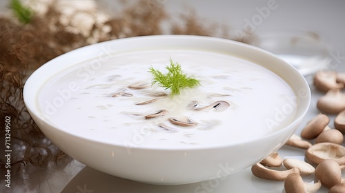 Professional food photography of Cream soup of mushrooms