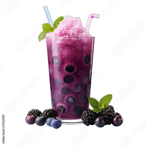 Blackcurrant Bliss Smoothie: Blackcurrants, Blueberries, Coconut Water, Honey, Ice isolated on transparent background