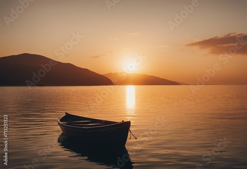 A sunset and a boat after golden hour Calm and relaxation background