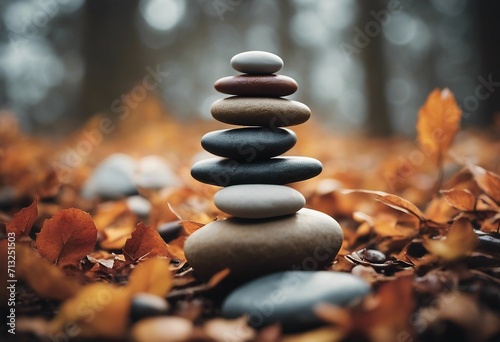 Balancing stones mind soul and spirit Mental health yoga theme Autumn spirit