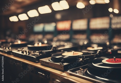 Retro Record Store Rows of Vinyl Records and Turntables from Yesteryears photo