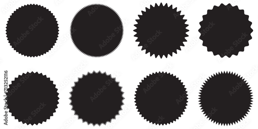 Starburst black sticker . Set of black star or sun shaped sale stickers. Promotional sticky notes and labels. Starburst black sticker . Set of black star or sun shaped sale stickers. Promotional sticky notes and labels.