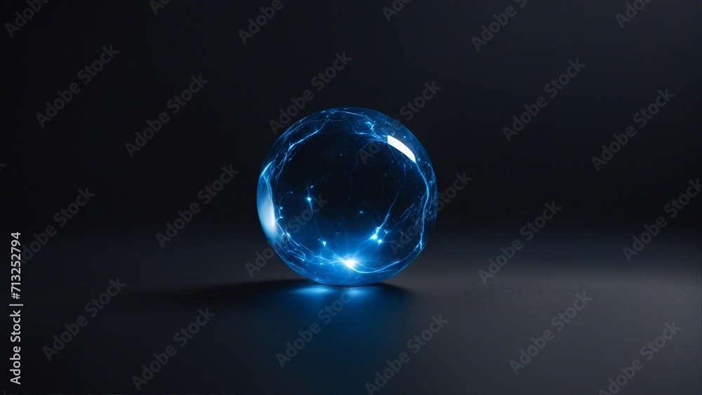 crystal ball on black background A black background with a blue sphere of electric energy crystal ball on black background A black background with a blue sphere of electric energy
