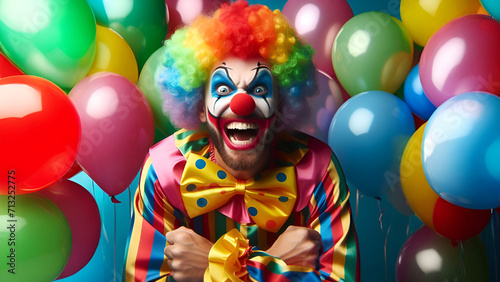 Clowns show various facial expressions.