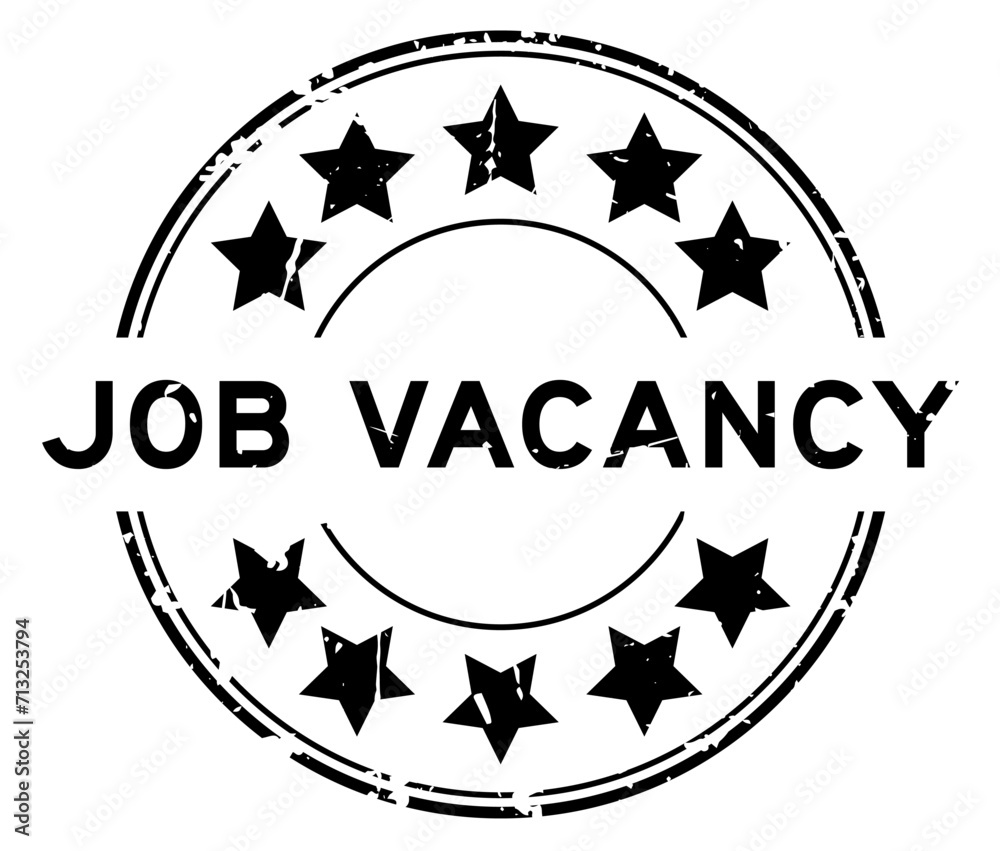 Grunge black job vacancy word with star icon round rubber seal stamp on white background Grunge black job vacancy word with star icon round rubber seal stamp on white background