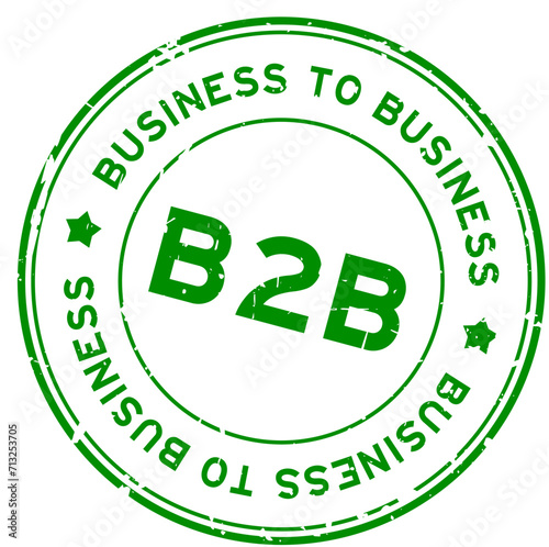 Grunge green b2b business to business word round rubber seal stamp on white background