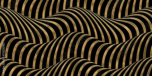 Obraz na płótnie Seamless golden optical illusion rolling hills landscape pattern