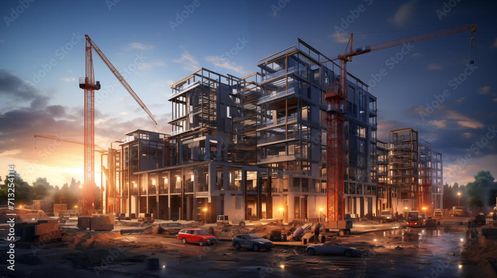 Fototapeta premium building under construction, industrial development, construction site engineering
