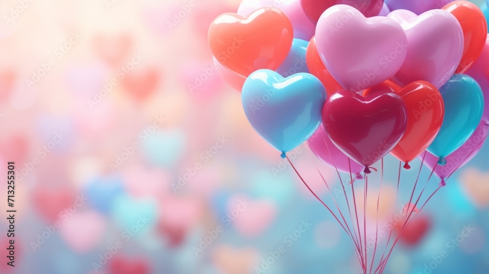 Cheerful scenes of a bouquet of heart-shaped balloons, creating a vibrant and festive backdrop for Valentine's Day or birthday Cheerful scenes of a bouquet of heart-shaped balloons, creating a vibrant and festive backdrop for Valentine's Day or birthday