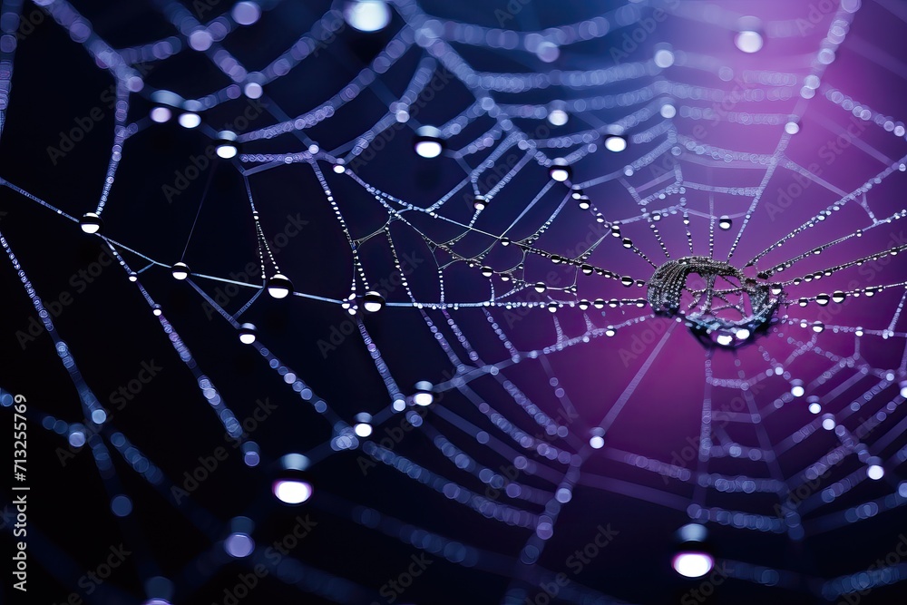 Spider web in raindrops