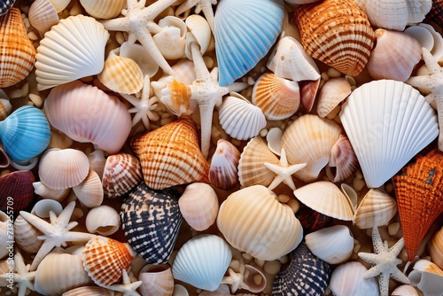 A variety of seashells in different colors photo