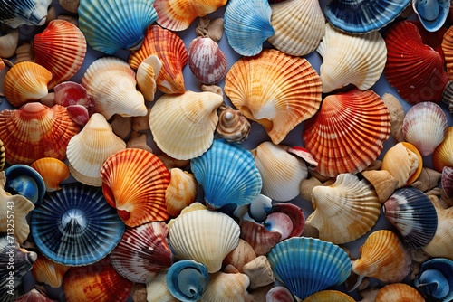 A variety of seashells in different colors