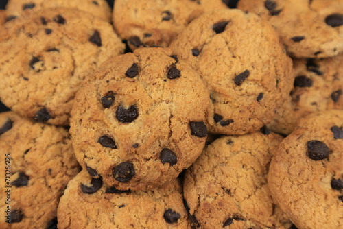 Close up Pile of Delicious Chocolate Chip Cookies
