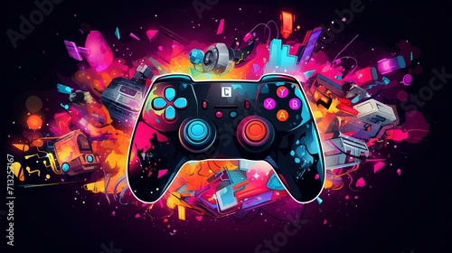 game joystick controller with colorful abstract