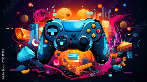 Game joystick and colorful abstract futuristic style
