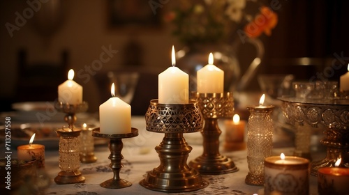 A Table Adorned With a Multitude of Bright, Flickering Candles, Passover