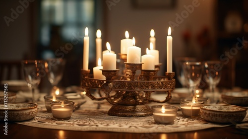 A Table Adorned With a Multitude of Bright, Flickering Candles, Passover