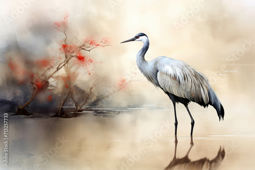 Watercolor picture of a crane. © Gun