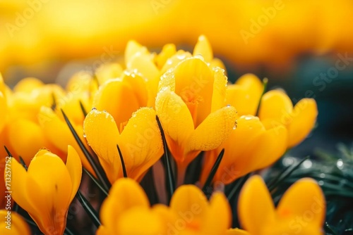 Yellow crocuses in the early spring. High quality photo. generative ai.