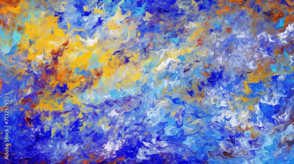 Abstract Orange, Blue, and Yellow Marble Ink Oil Painting Texture Background