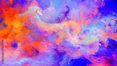 Abstract Oil Painting Texture Background in Vivid Red, Yellow, and Blue Hues, Dreamlike Impressionism with Light Violet and Orange Accents © Psykromia