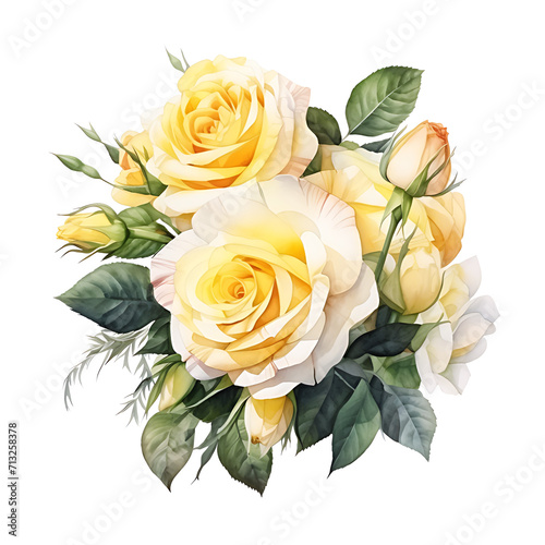 watercolor hand-painting style a bunch of rose flowers isolated on white background. Clipping path included.
