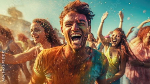 Group of People Covered in Colored Powder, Holi photo