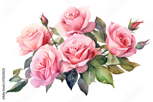 watercolor hand-painting style a bunch of rose flowers isolated on white background. Clipping path included. © LADIE_PASTEL