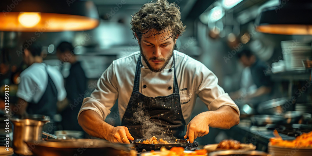 A busy and stressful kitchen environment with over worked chefs A busy and stressful kitchen environment with over worked chefs