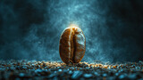 A depiction of a coffee bean casting a shadow that forms a unique, unexpected shape,