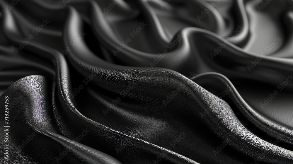 Fototapeta premium The black satin background is wavy.