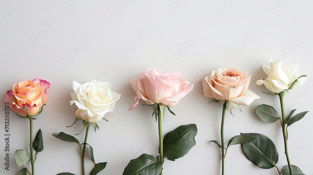 Fototapeta premium Assorted Colored Roses Arranged in a Row