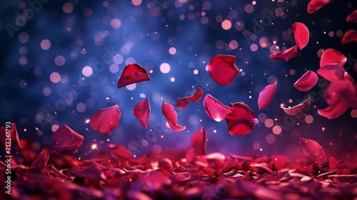 Vibrant Red Petals Gracefully Suspended in Mid-Air, Creating an Enchanting Scene