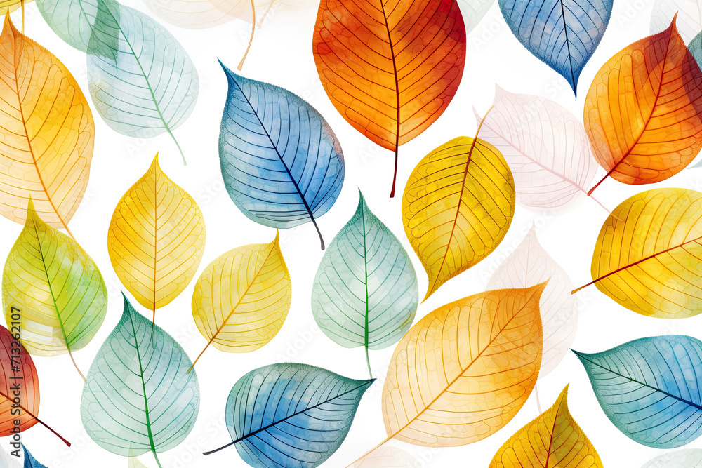 Colorful leaves on white background.