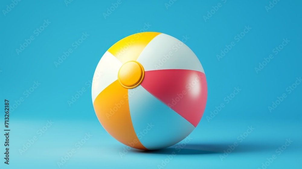 Vibrant Beach Ball on Blue Background, Colorful Fun in the Sun! Vibrant Beach Ball on Blue Background, Colorful Fun in the Sun!