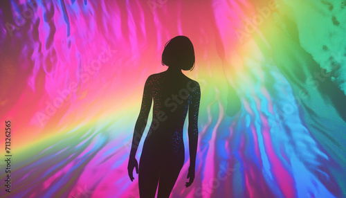 silhouette of a person with a rainbow