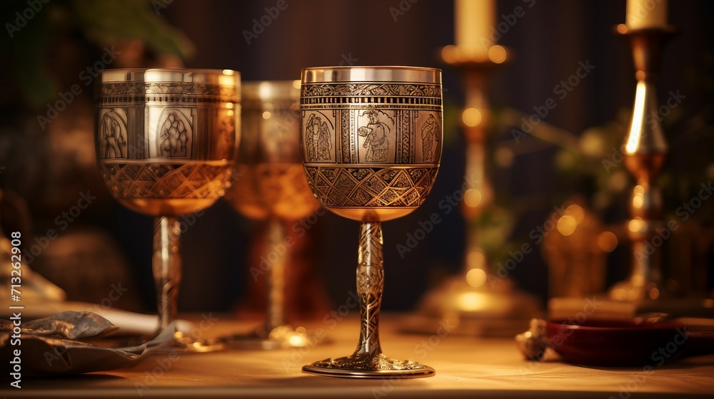 Close-Up of Two Wine Glasses on Table, Passover