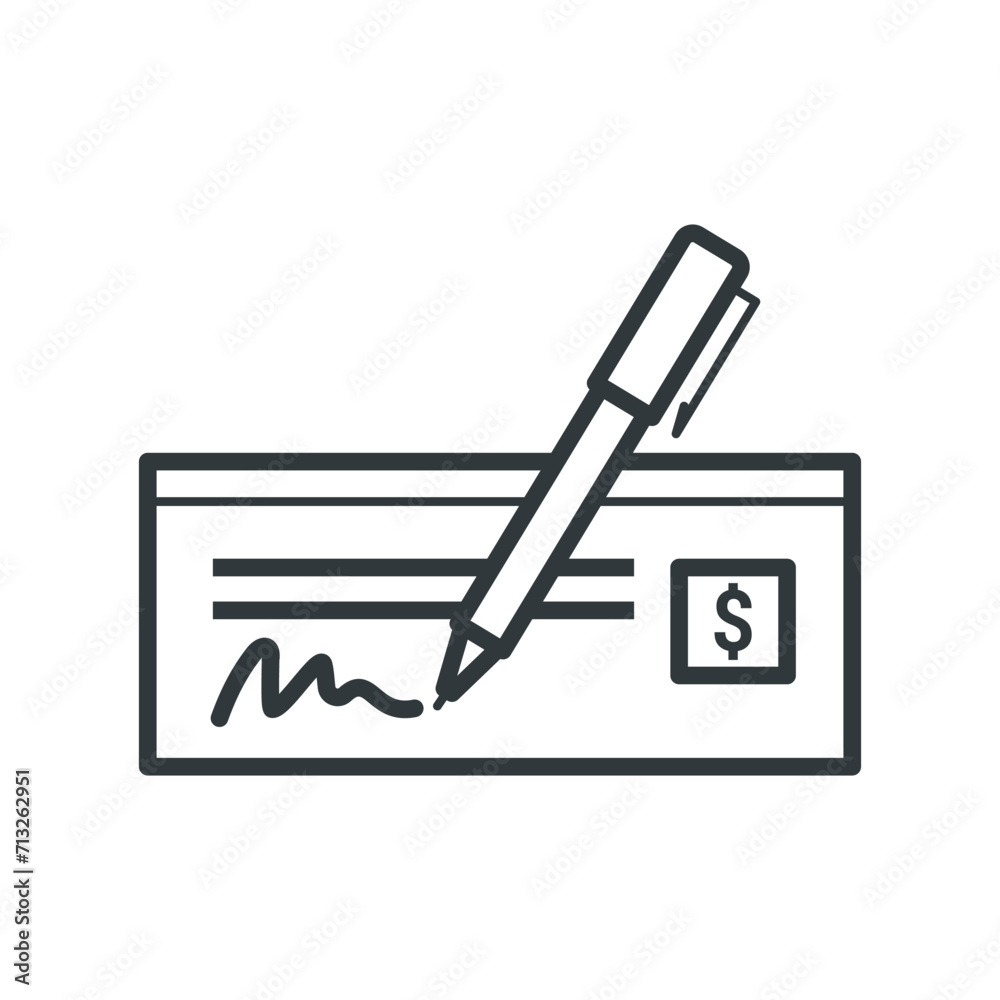 Signing a check isolated icon Signing a check isolated icon