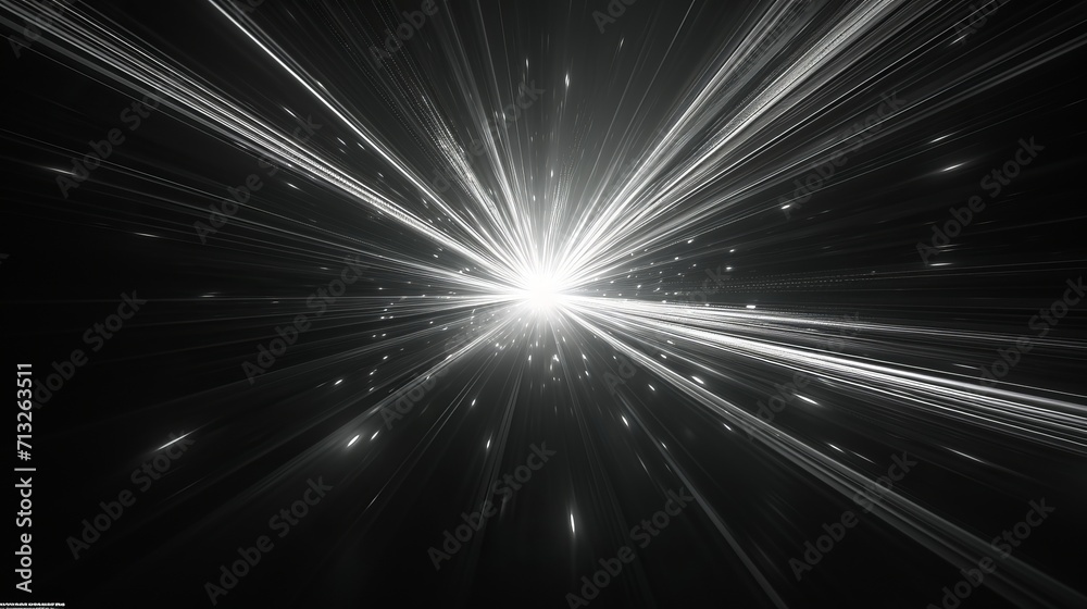 Black background with white beams of light coming out.