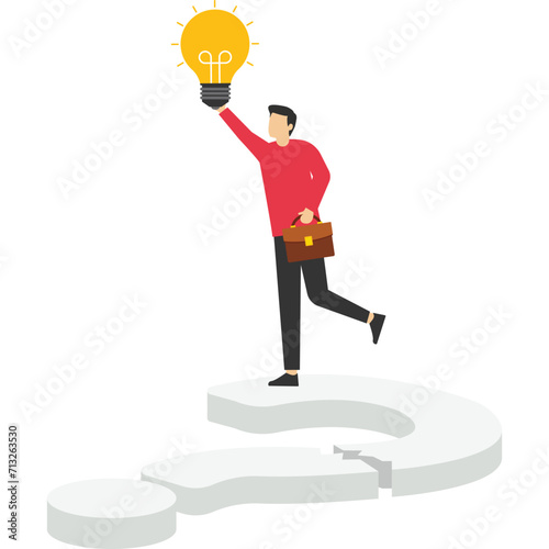 Businessman thinking on broken question mark, finding solution to solve problem, critical thinking, problem solving skill, Vector illustration design concept in postcard template

