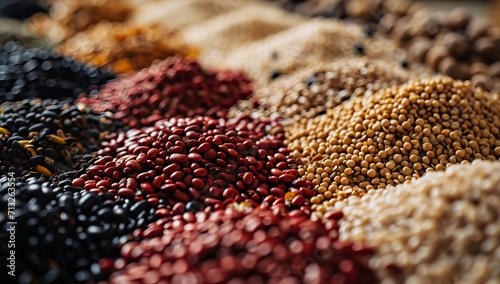 Variety of colorful grains and seeds in closeup
