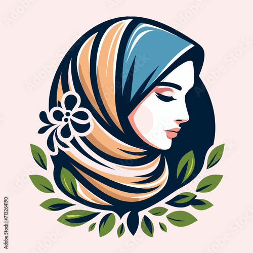 Vector women hijab beauty muslimah fashion flat design scarf logo, Generative Ai