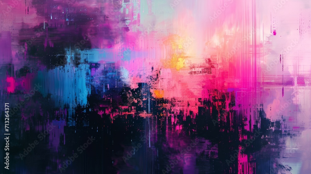 Abstract digital art with a glitch effect background